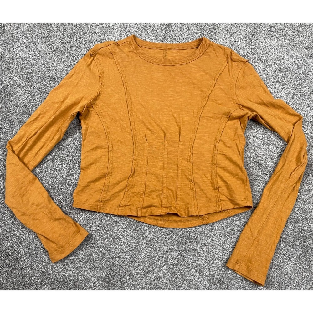 Pilcro Shirt Womens XS Orange Cotton Corset Pleat Crop Boho Cottage Feminine Top